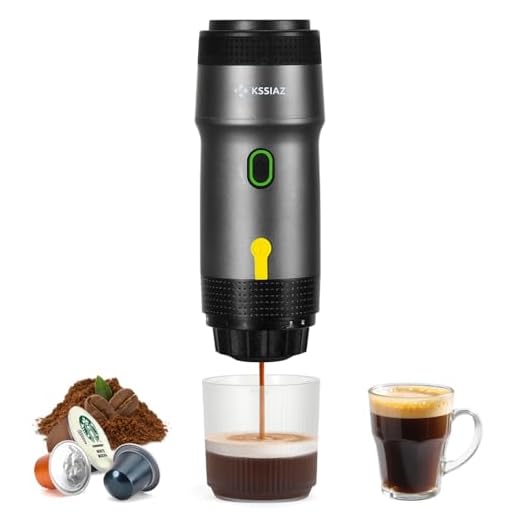 Kssiaz Tragbare Espressomaschine, Elektrische Espressomaschine mit Selbsterhitzung, USB & Autoladegerät, Mini-Kaffeemaschine mit NS-Kapsel & Gemahlenem Kaffee für Camping, Wandern, Reisen, Schwarz