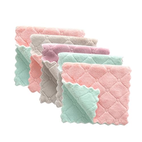 TOYZFRIENDY 5 Piezas Paños de Cocina Microfibra Doble Capa Absorbentes Sin Pelusa Colores Sólidos para Limpieza Multifuncional Hogar Cocina Color Aleatorio Color Aleatorio