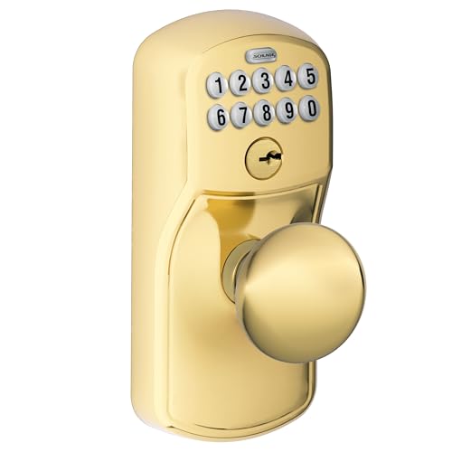 Schlage Electronic Keypad Lock with Knob, Plymouth Trim, Bright Brass - image 2