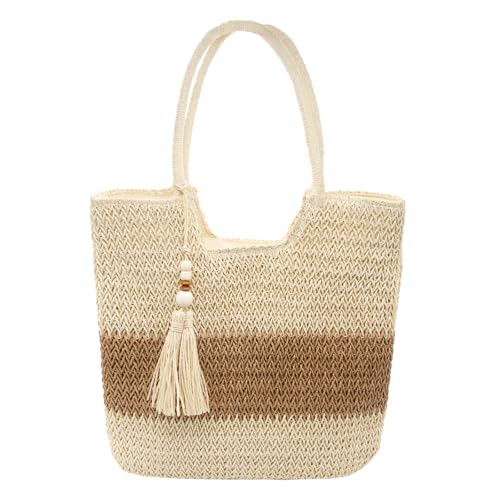 Long Keeper Beach Bags for Women Summer Straw Bag with Zipper Woven Shoulder Handbag Beach Tote Bags for Travel Vacation