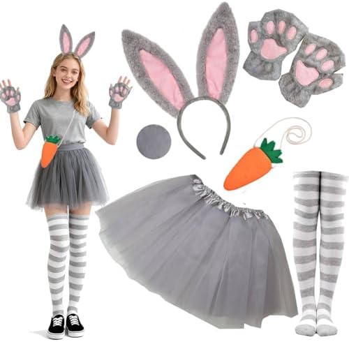 Kirei Sui Bunny Costume for Women Rabbit Ears Headband, Tail & Tu...