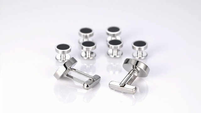 Conjunto de Mancuernillas Onyx para Hombre Plateadas y Negras miniatura 7