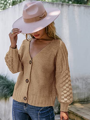 Image of Miessial Women's Button Down Long Sleeve Cardigan Sweaters Chunky Cable Knit Crop Sweater Top