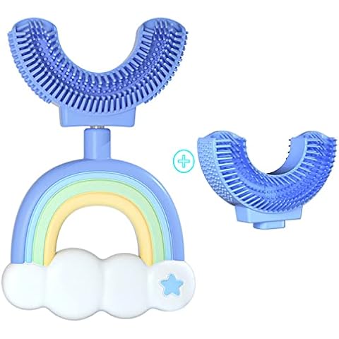 Toddler Toothbrush U-Shaped Kids Toothbrush Baby Soft Silicone Toothbrush Manual Training Toothbrush Infant 360° Oral Teeth Cleaning Design for Kids 2-6 Years Old (Rainbow Blue) Cover