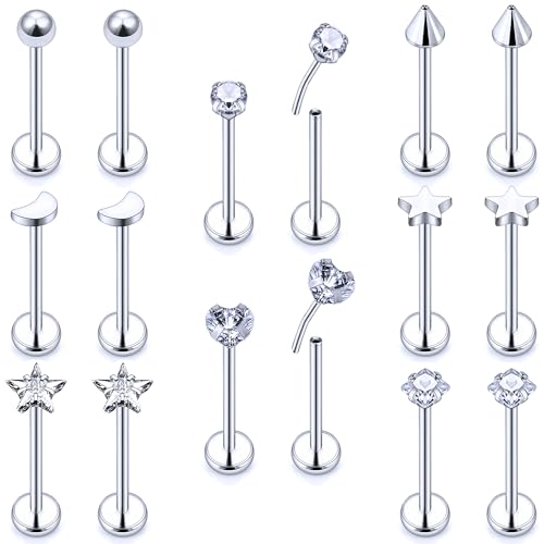 Threadless Noses Rings/Flat Back Earrings, 20G 18G 5/16in, 8Pairs Surgical Steel Piercing Jewelry for Women Men.