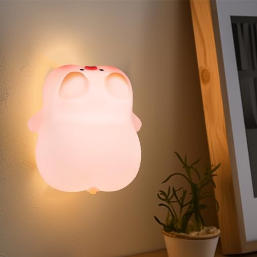 Wildley Night Light, Pig Silicone Nightlight for Room Décor, Cute Lamp for Baby Nursery, Rechargeable Squishy Animal Night Light for Women, Men, Boys, Girls