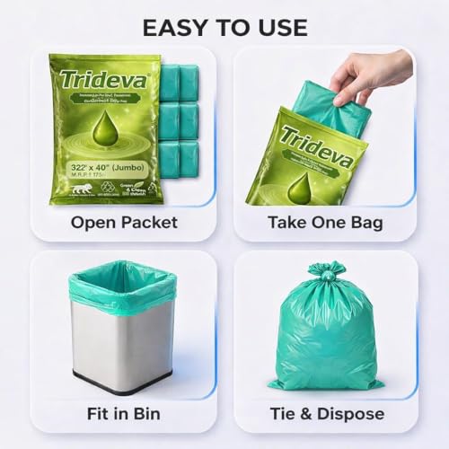 Image of Garbage Bags /Dustbin Bags - 120 Micron Heavy - Duty Trash Bags (32 x 40 Inches) - Jumbo Leak -Proof Bin Liners for Kitchen, Office & Industrial Use - 500g Pack (Green, Pack of 2) - 8 Bags