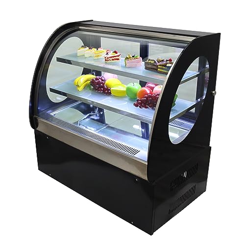 HQHAOTWU Refrigerated Cake Showcase Countertop Commercial Display Cake Cabinet for Fruit Cake Bakery Cookies Showing Case With Defrost Function 2-Layers White Led Light 220V