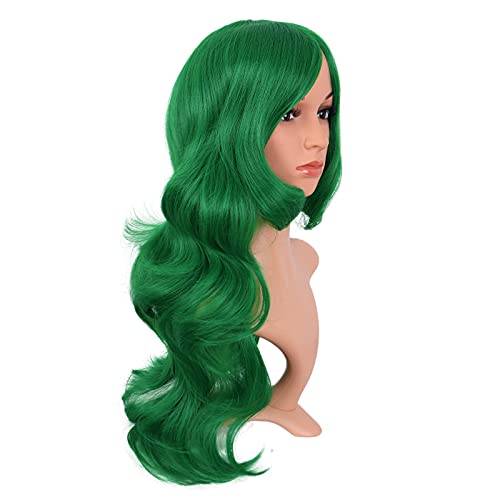 Image of MapofBeauty 24 Inch Long Wavy Side Bangs Anime Cosplay Wig, Grass Green | 60 cm Synthetic Fiber Wig, Women, Charming, Party