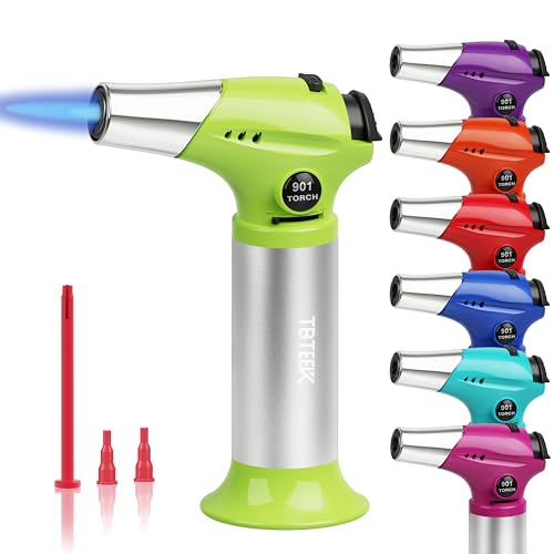 TBTEEK Butane Torch T901, Kitchen Torch Cooking Torch with Safety Lock & Adjustable Flame for Cooking, BBQ, Baking, Brulee, Creme, DIY Soldering(Butane Not Included), Green