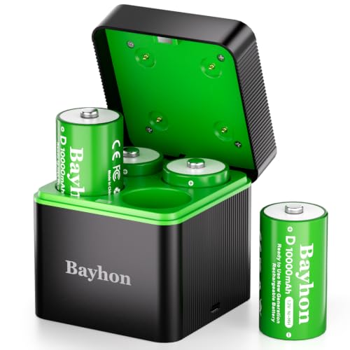 Bayhon 10000mAh D Rechargeable Batteries 4-Slot Type-C