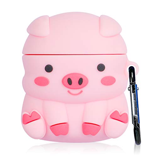 Besoar Sit Pig for Airpod 1/2 Case, Cartoon Cute Fashion Cool Silicone Design Animal Character Cover for Airpods, Unique Stylish Kawaii Funny Fun Shell Girls Women Kids Boys Cases Air Pods 2&1