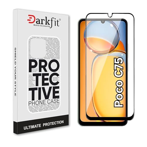 Image of DARKFIT Tempered Glass Premium Screen Protector Compatible for Poco C75 | Edge to Edge Coverage with Easy Installation Kit | Scratch Resistance | HD Clear Glass (Black Border) | Pack of 1