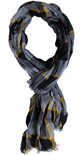 Écharpe en coton froissé Rotfuchs bleu et jaune clair | 200 x 30 cm