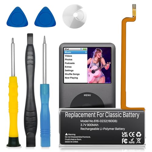 ? 900mAh ? 616-0232 Battery, High Capacity Battery Replacement Compatible with iPod 5th - 7th Generation Video Classic A1136 A1238 6th 80GB 6.5th 120GB 7th 160GB 5th 30GB