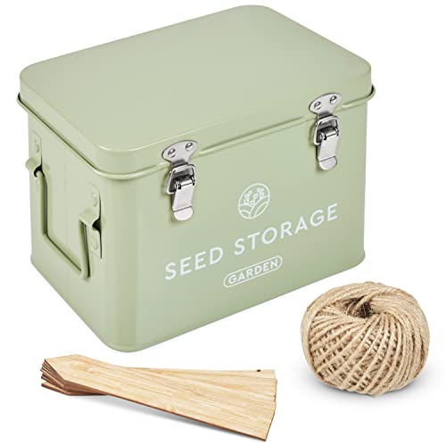 Seed Storage Box – Metal Seed Packet Organizer...