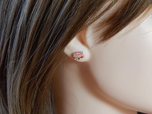 925 Sterling Silver double deck bus London Stud Earrings (Nickel Free) 103943