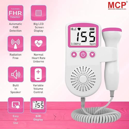Image of MCP Healthcare Fetal Doppler - Your Portable Companion for Pregnancy: 50-230M Measuring Hz, LCD Display, Pocket Size (Pink)