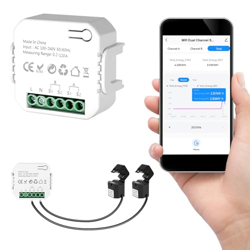 Smart Home Energy Monitor 2&times;120A, Dual-Channel Real-Time Electricity Usage Monitoring for Household...