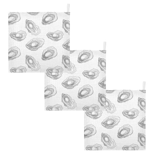 Image of vvfelixl Baby Muslin Washcloths Hand-Drawn Pearl Oyster Baby Burp Cloths Cotton Babys Face Towel for Infants Soft 11.8 X 11.8 in, 3 Pack