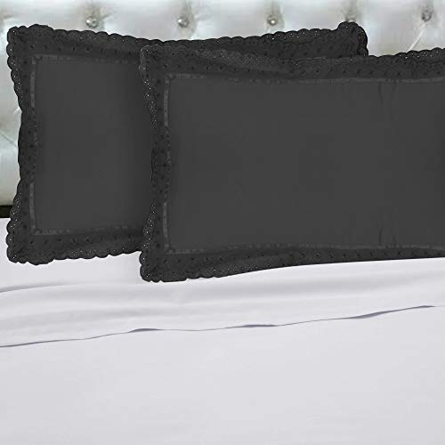 Image of VHC 100% Cotton Lace Pillow Cover /Case Set (Pack of 2)-Black
