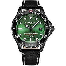 Stuhrling الأصلي رجل السويسري التلقائي الفولاذ المقاوم للصدأ المهنية DEPTHMASTER الغوص ووتش، 200 متر مقاومة للماء، 42 مم مع المسمار أسفل التاج وحزام جلد طبيعي الأخضر