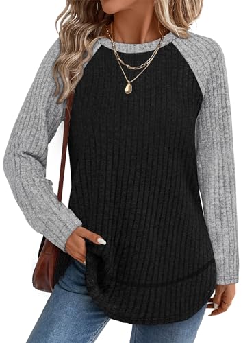 WIHOLL Long Sleeve Shirts for Women Fall Sweaters 2025 Lightweight Casual Tunic Tops Loose Fit Winter Clothing S-2XL