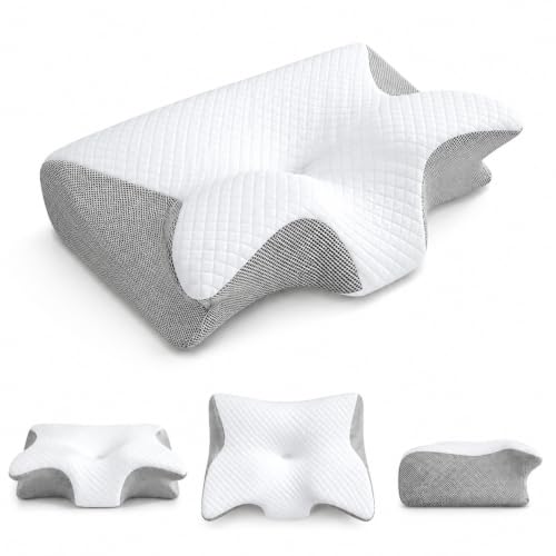forbany Noctisalign Almohada Cervical Ergonómica 2 en 1, Espuma Viscoelástica, Doble Altura 12/14 cm, Funda Lavable y Transpirable (Blanco grisáceo)