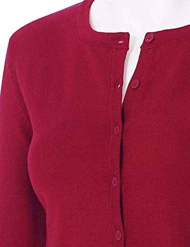 Image of Women's 3 /4 Sleeve Crew Neck Button Down Stretch Knit Cardigan Sweater (S-3XL)
