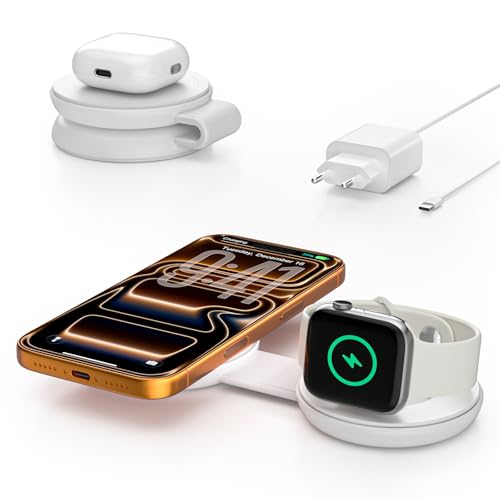 Station de charge magnétique compatible Mag-Safe pour iPhone 16/17, Apple Watch et AirPods 25W