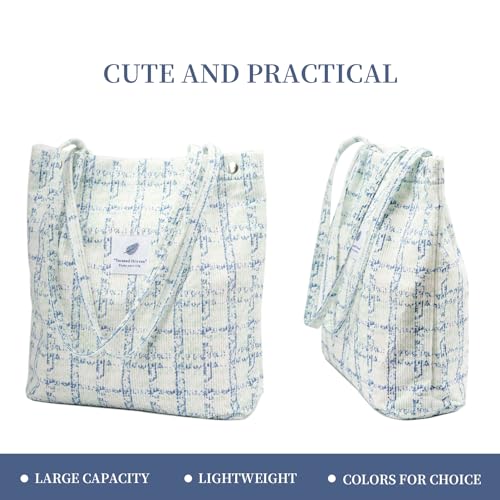 Image of TOPASION Cute Corduroy Tote Bag Canvas Shoulder Handbags for Women Travel Shopping