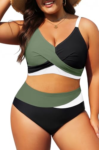 Image of Tempt Me Plus Size Two Piece Swimsuit - Women High Waisted Bikini Set Tummy Control Bathing Suits