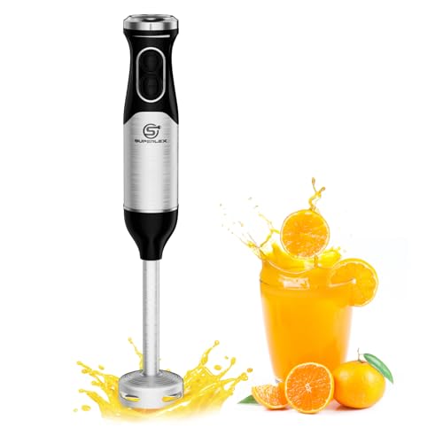 SUPERLEX Stabmixer Pürierstab Edelstahl Elektrische Stabmixer 600W 2 Geschwindigkeiten Turbofunktion Hand Blender Ergonomisches Design Kompakt Vielseitig Für Suppen Saucen Babynahrung Shakes