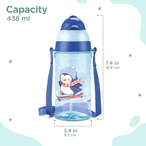 Image of MILTON Smilo 450 Sipper PET Water Bottle for School Kids | Food Grade & BPA Free | Leak Proof & Durable | Easy to Carry Loop | Ideal for Home, School & Office Use, 438 ml, Light Blue