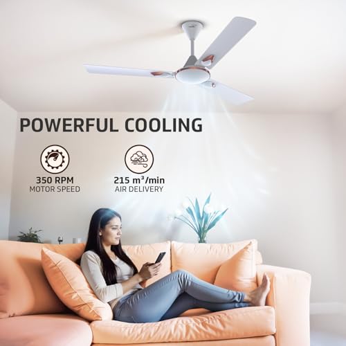 Image of V Guard Windle Deco Zeta Bz Modern Ceiling Fan For Home | Wider Aluminium Blades with Decorative Trims | Powder-Coated Gloss Finish | 1.2M Sweep (Glossy White)