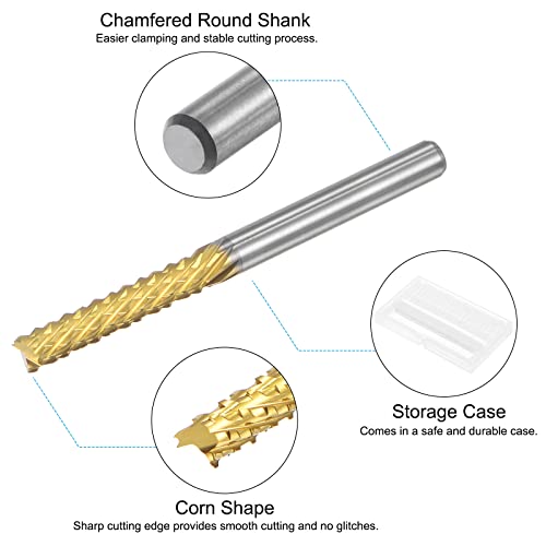 Image of uxcell End Mill CNC Router Bits, 1 /8 inch 3.175mm Shank 3mm x 17mm Titanium Coated Tungsten Carbide Left Hand Engraving Milling Cutter for PCB Plastic Fiber Wood 4pcs
