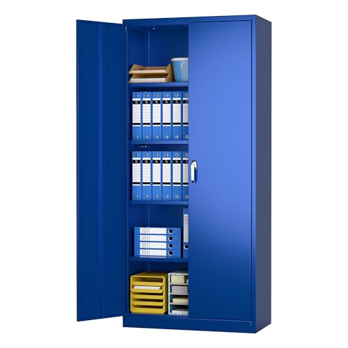Immagine prodotto: SUPEER Armadietto in metallo con 2 ante e 4 ripiani regolabili, altezza 180 cm, in acciaio, per magazzino, garage, casa, ufficio, facile da montare (blu)