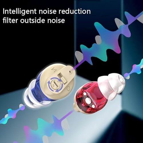 Image of Balson AG-7901 Rechargeable Hearing Aids - Clear Sound, Sleek Design, Magnetic Charging - Ideal for Seniors for Both Ear in Red and Blue Color (With Dry Kit)