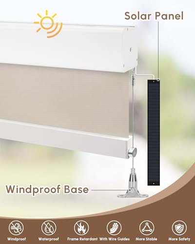 Image of Kincmo Motorized Outdoor Shades for Patio Porch, Custom Outdoor Motorized Blinds with Remote, Waterproof & Windproof Patio Shades Work with Apple Home,Alexa,Google (Beige-3% Openness)