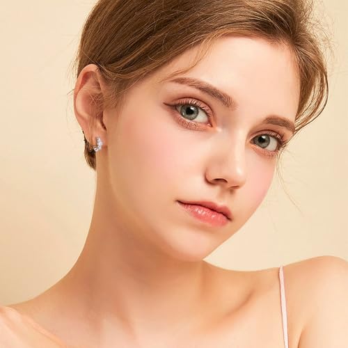 3 Stone/Solitaire Moissanite Hoop Earrings, 925 Sterling Silver Hypoallergenic Huggie Earrings for Women, D Color VVS1 Lab Created Imitation Diamond Round Cut Jewelry Gifts2
