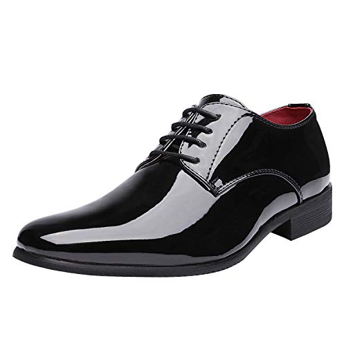 Bruno Marc Men's Faux Patent Leather Tuxedo Dress Shoes Classic Lace-up Formal Oxford 8.5 Black