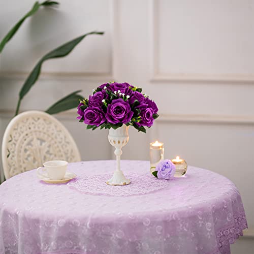 Blosmon Flower Balls Wedding Rose Centerpieces 4 Pcs Purple Fake Flowers With Base Kissing Balls Decor Artificial Floral Arrangements Flower Bouquet Of Roses Home Party Table Diy Decorations #TOP6