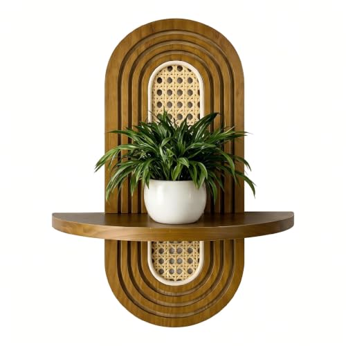 Boho Rattan Arch Plant Display Shelf