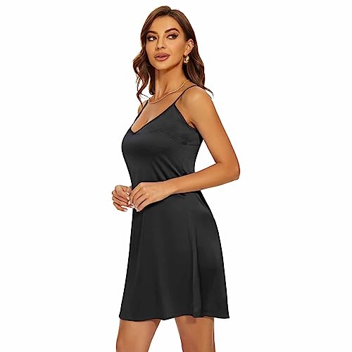 Image of Women's Long Silky Tank Top Adjustable Spaghetti Strap Camisole Slip Dress