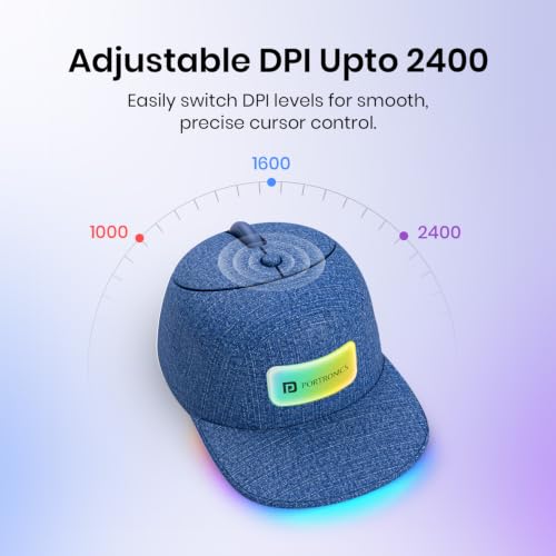 Image of Portronics Toad Cap Wireless Mouse with Bluetooth 5.0 + 2.4GHz Dual Connectivity, Adjustable DPI Upto 2400, Dynamic RGB Lighting, Type-C Rechargeable, 100g (Denim Blue)