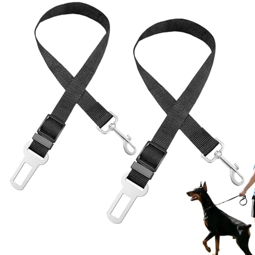 CEJAS 2 Cinture Sicurezza Cani Auto, Cintura Sicurezza Cani, Guinzaglio Retrattile per Cani, Nero, 2.5CM x 50-70CM, Nylon Sintetico e Lega, per Cani di Taglia Media e Grande