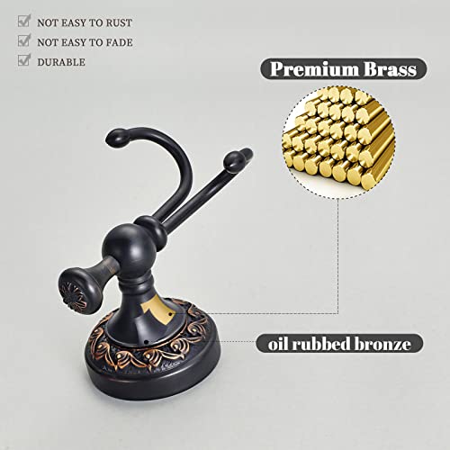 Leyden Oil Rubbed Bronze Towel Hooks, Antique Robe Hooks Brass Coat Double Clothes Hanger For Bathroom #TOP1