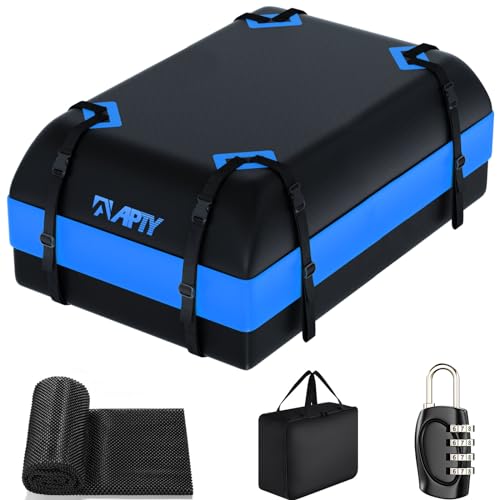 APTY Car Rooftop Cargo Carrier Bag, 16 Cubic Feet Soft Roof Top Luggage Bag for All Vechicles with/Without Racks - with Waterproof Zip, Anti-Slip Mat, Door Hooks, Luggage Lock, Storage Bag