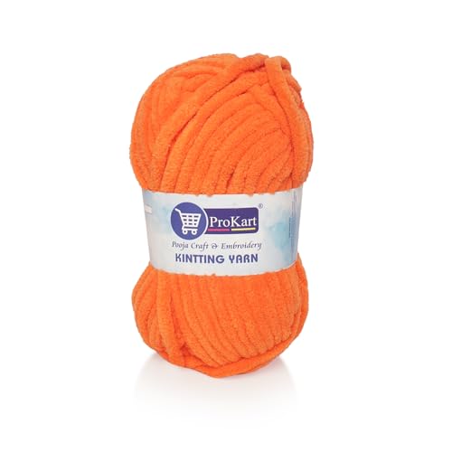 Image of ProKart Premium Blankie Wool, Plush & Cuddly, Chenille Yarn Supersoft Hand Knitting Wool Ball | Blanket Thick /Mottu Yarn Ball Suitable for Hand Knitting and Crocheting (Bright Orange, 100gms x 4 Pack)
