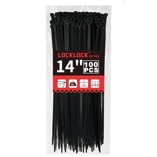 Zip Ties 14 inch(100 Pack) 60 lb Black Heavy Duty Wire Ties UV Resistant Cable Ties for Indoor and Outdoor Use LOCKLOCK